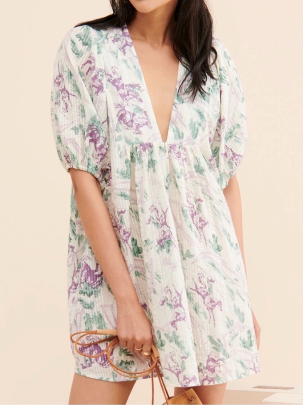 Kimchi Blue Pria Horse Print Babydoll Mini Dress Small Equestrian Coquette Boho